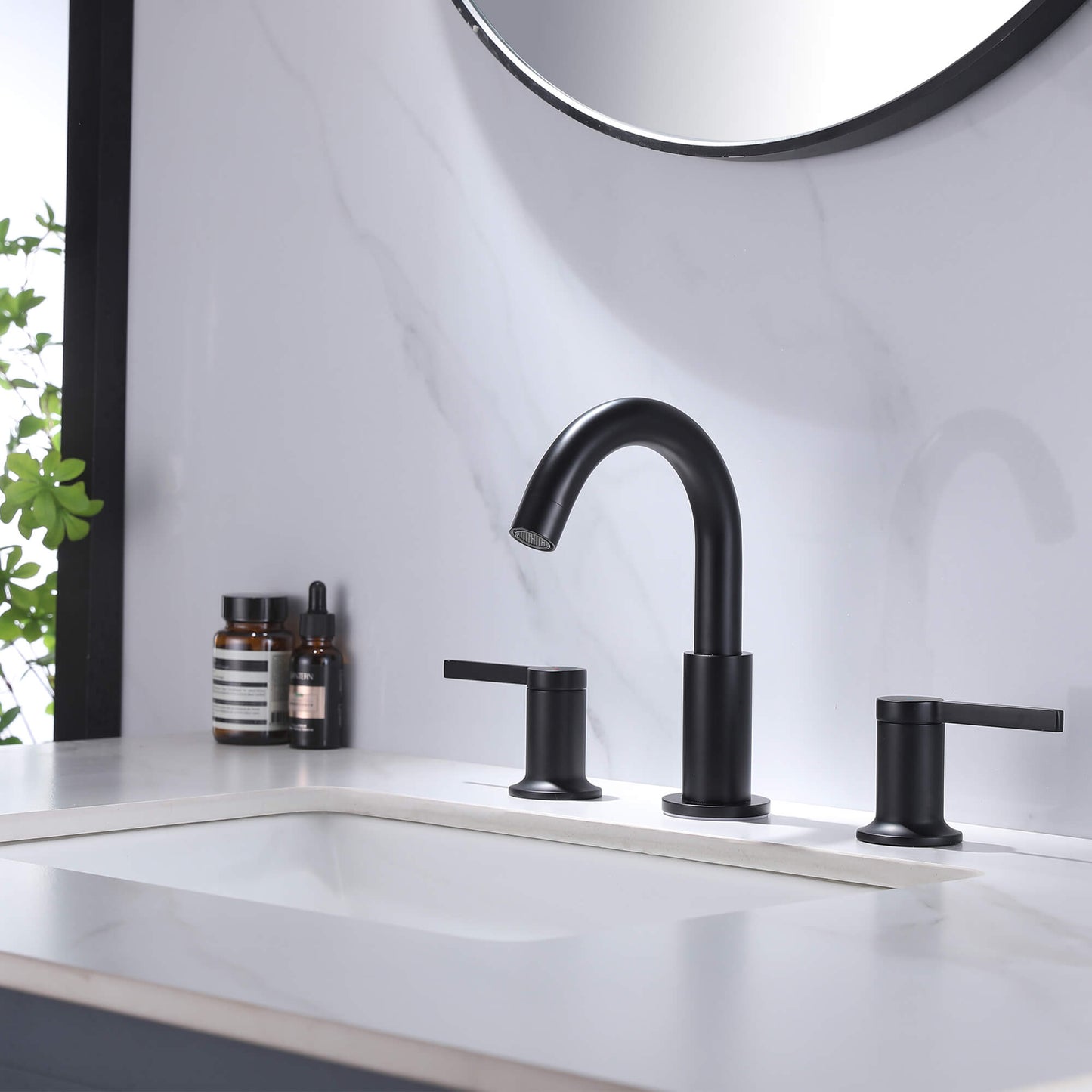 3-Hole Deck Mounted Widespread Matte Black Bathroom Sink Faucet JK0062
