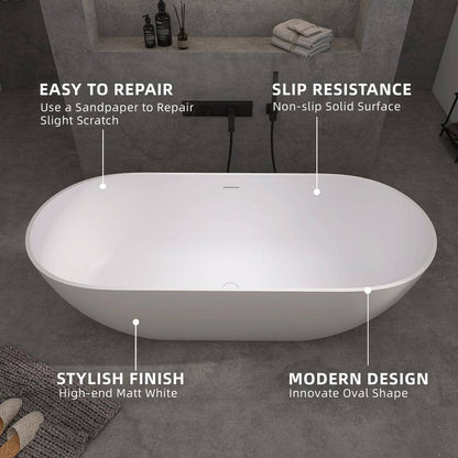 59 in. Modern Acrylic Freestanding Bathtub Contemporary Standalone Tub Luxurious Soaking Experience Oval Solid Surface Bathtub